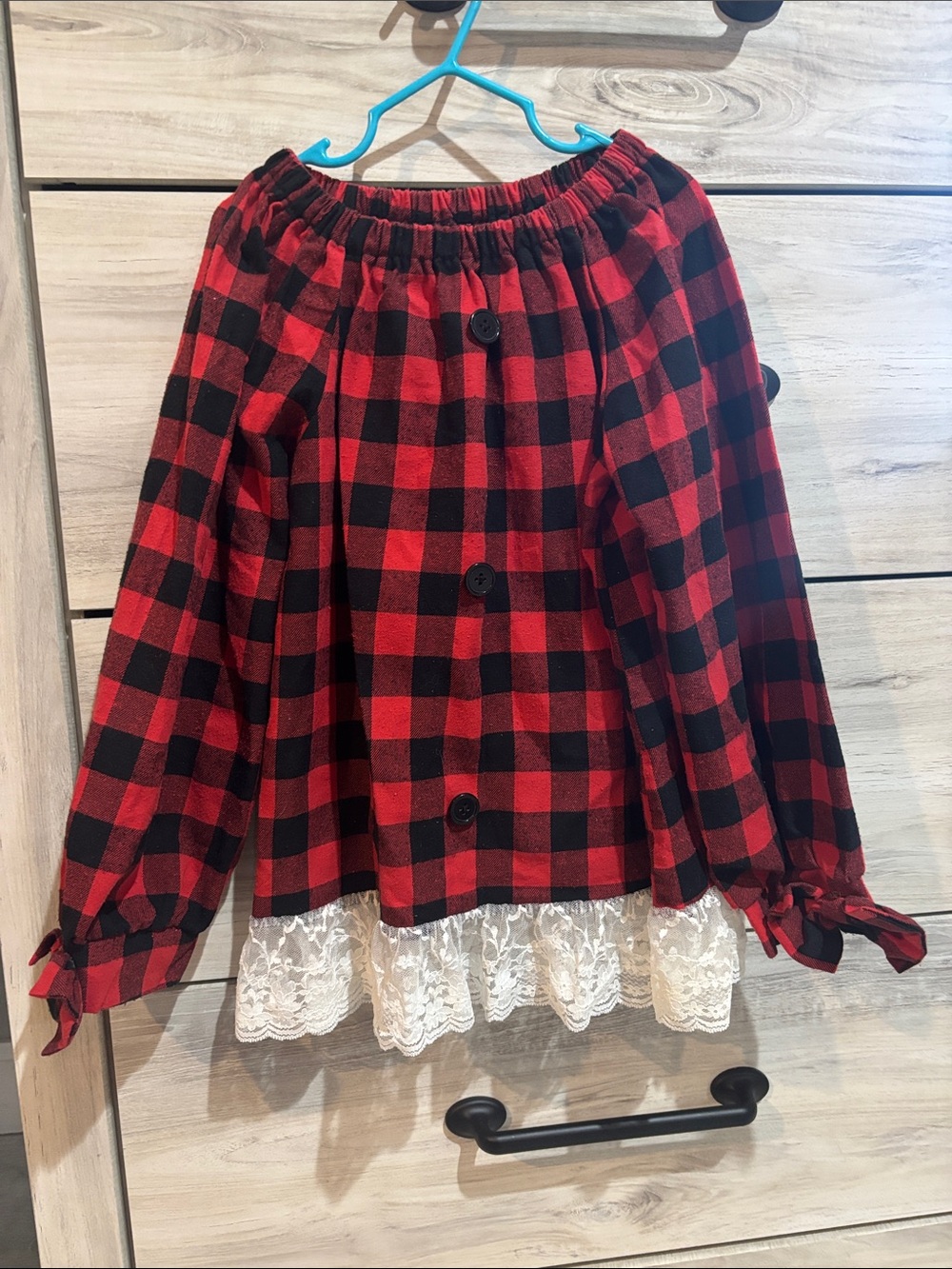 Red & Black Buffalo Plaid Lace-Hem Kids Shirt